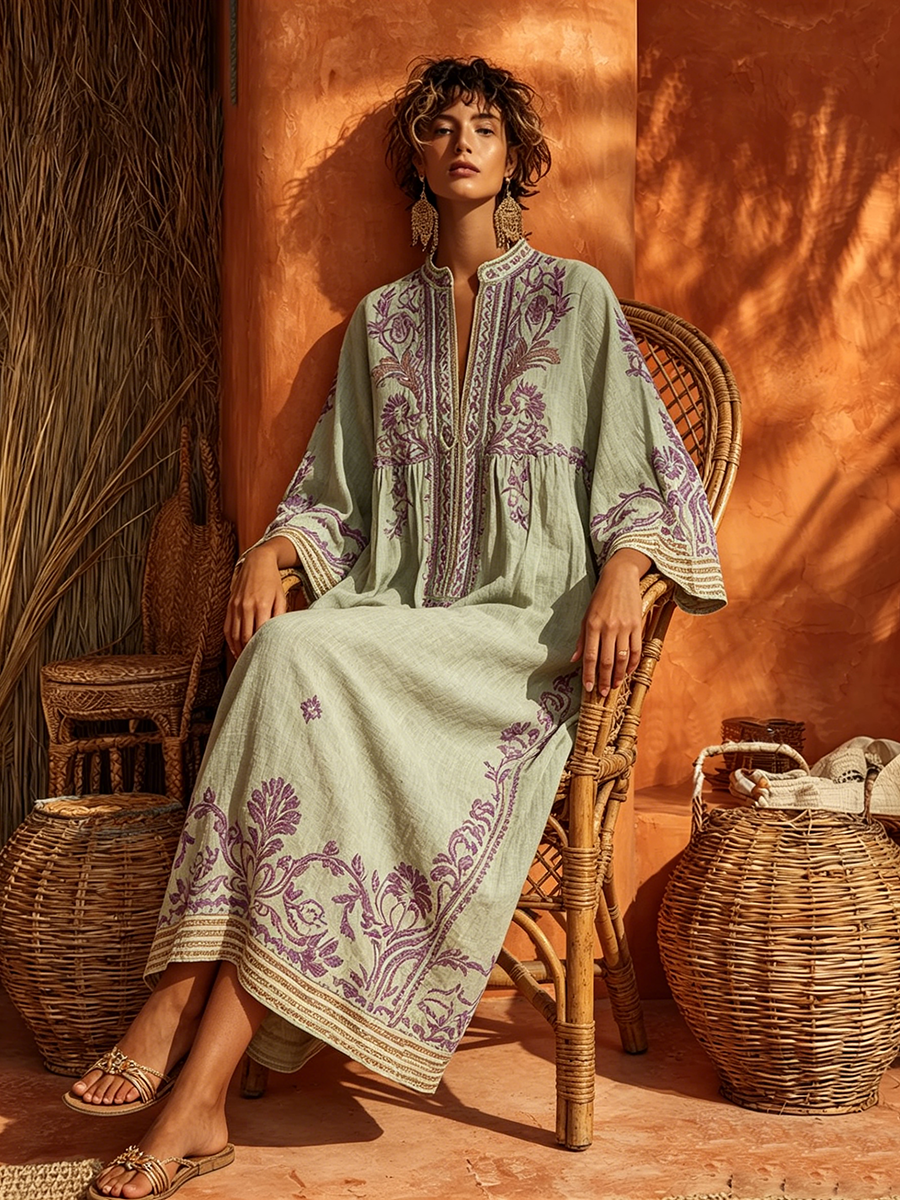 Elena | Abito Maxi Mediterraneo Ricamato