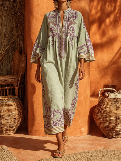Elena | Abito Maxi Mediterraneo Ricamato