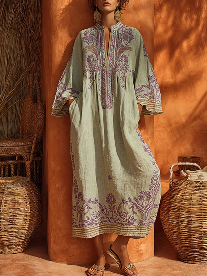 Elena | Abito Maxi Mediterraneo Ricamato