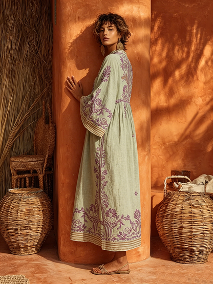 Elena | Abito Maxi Mediterraneo Ricamato