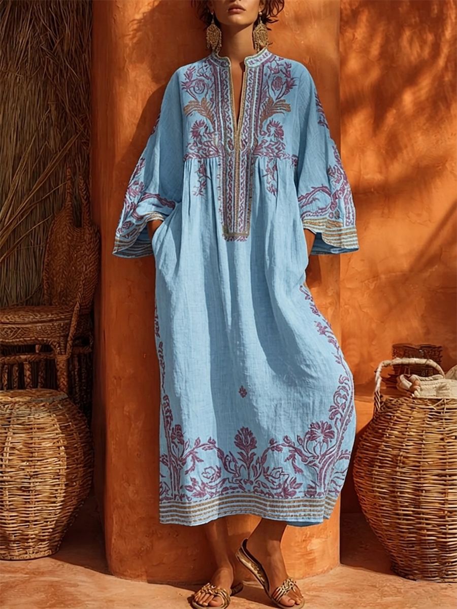 Elena | Abito Maxi Mediterraneo Ricamato