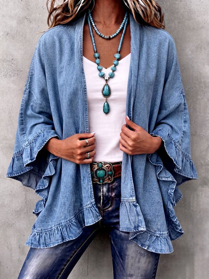 Corinne | Cardigan in Denim con Rouches Boho