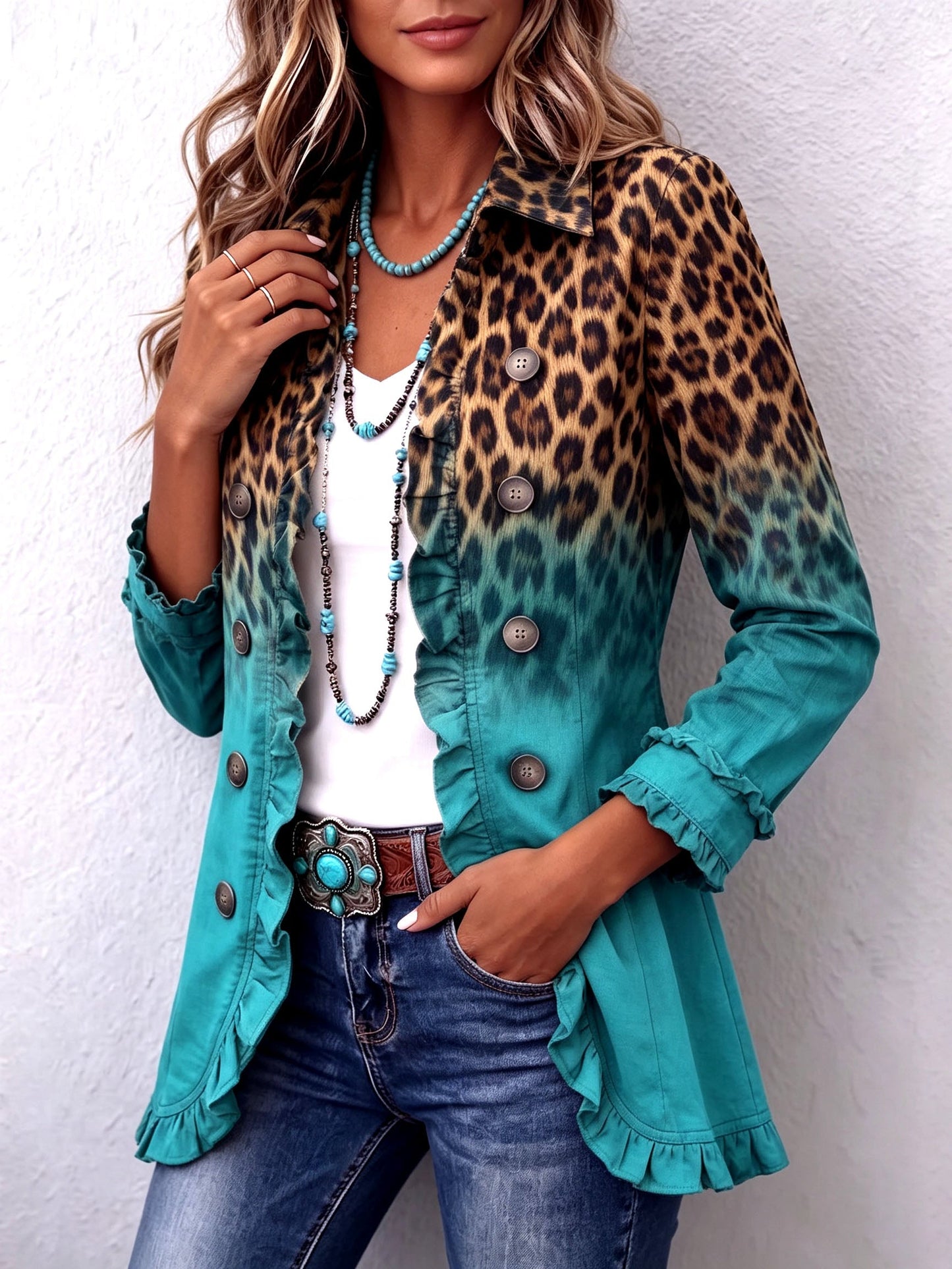 Elspeth | Blazer Ombré Leopardato con Bordo a Volant