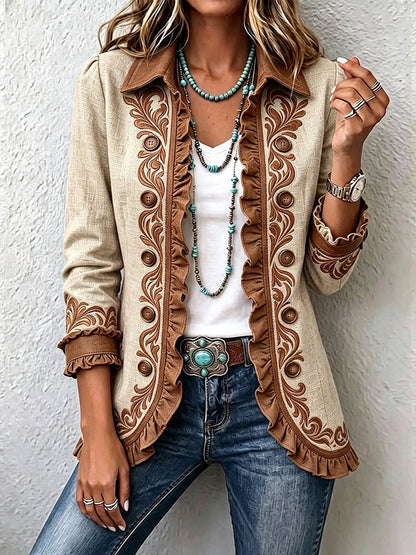 Dawncroft | Giacca Boho Vintage a Stampa Floreale con Volant