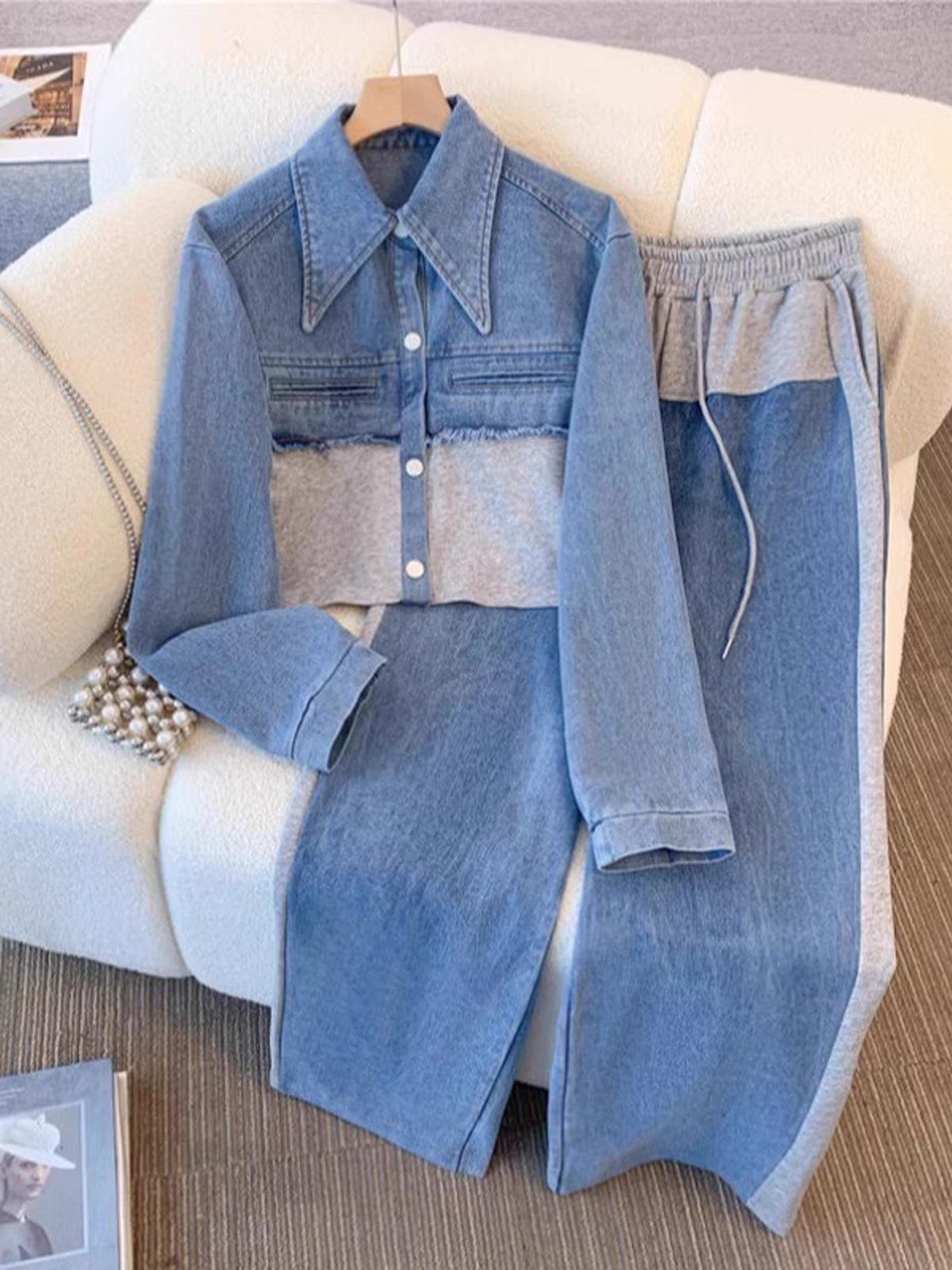 Holbrook | Giacca Cropped a Blocchi di Colore e Set di Pantaloni a Gamba Larga