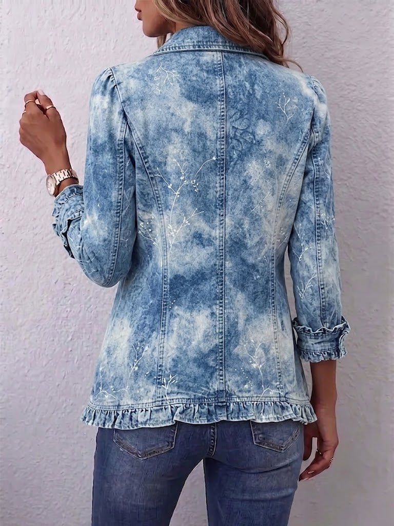 Jemison | Giacca Boho con Stampa Botanica Vintage Sfumata e Volant