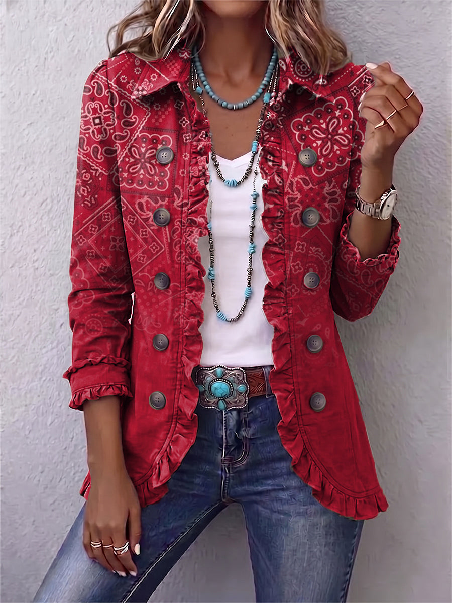 Criselle | Giacca Ruffle con Stampa Paisley Ombré Bohemien