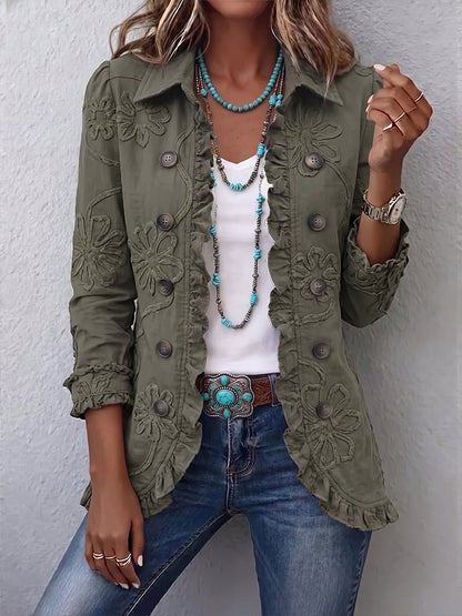 Kamberly | Giacca Boho-Chic con Motivo Floreale e Bordo a Volant