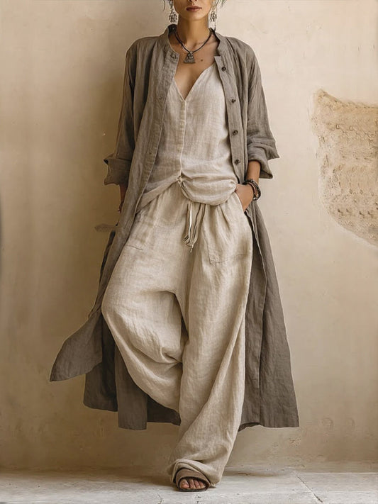 ILENIA | Set Boho in Tre Pezzi in Misto Lino