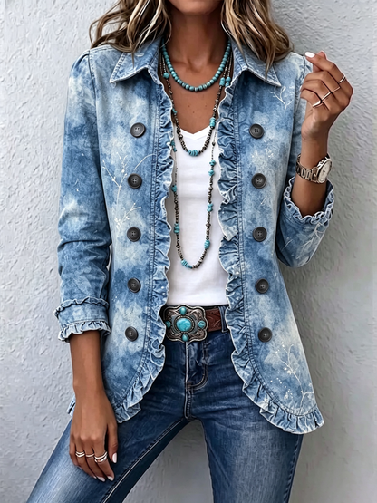 Jemison | Giacca Boho con Stampa Botanica Vintage Sfumata e Volant