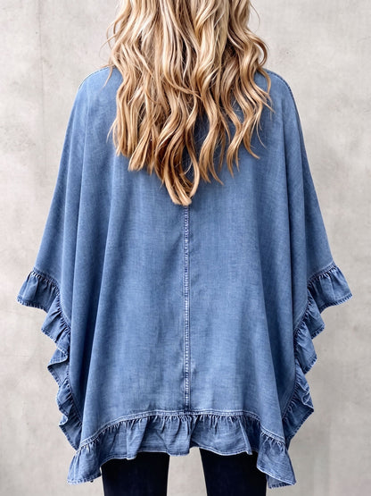 Corinne | Cardigan in Denim con Rouches Boho