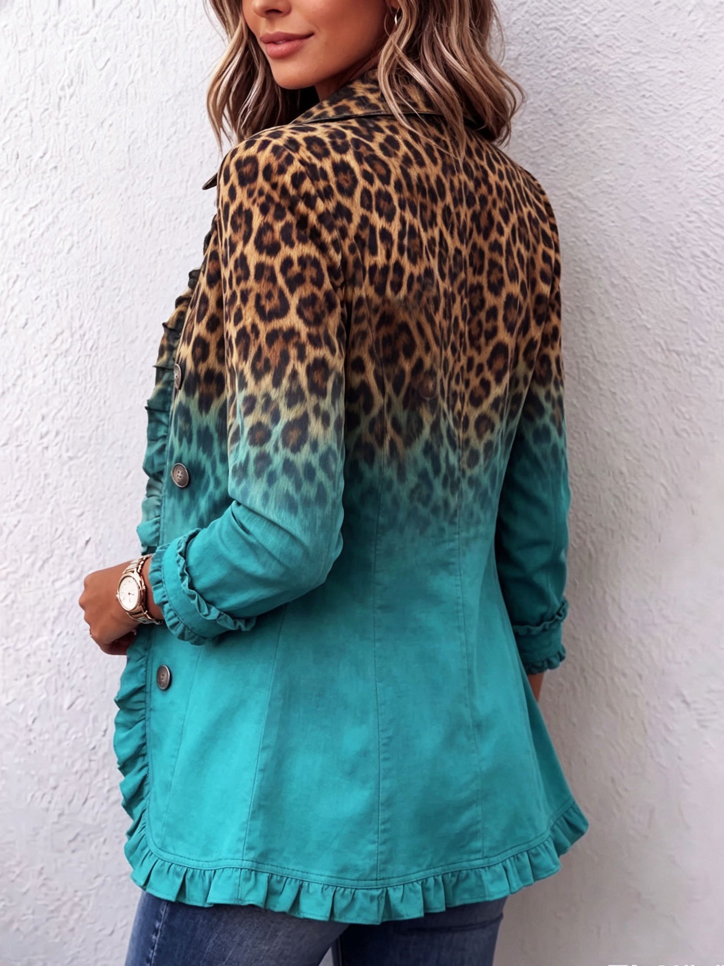 Elspeth | Blazer Ombré Leopardato con Bordo a Volant