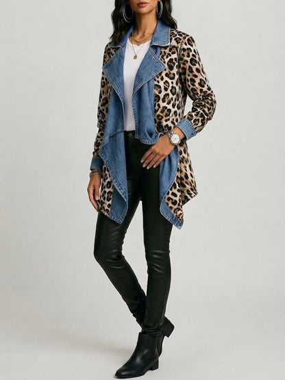 Sherilyn | Giacca a Metà Lunghezza con Stampa Leopardata e Pannelli in Denim Lavato