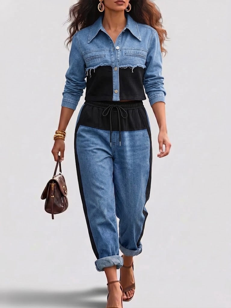 Holbrook | Giacca Cropped a Blocchi di Colore e Set di Pantaloni a Gamba Larga