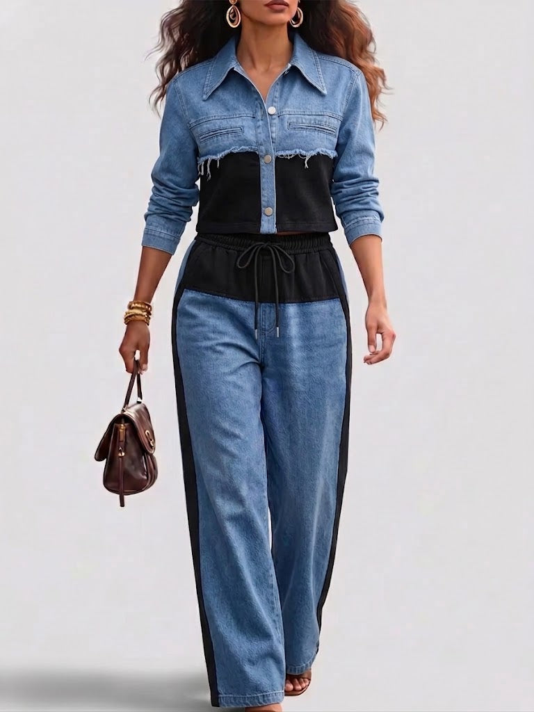 Holbrook | Giacca Cropped a Blocchi di Colore e Set di Pantaloni a Gamba Larga