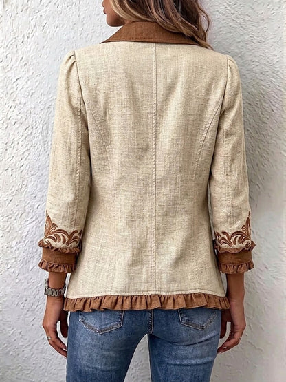 Dawncroft | Giacca Boho Vintage a Stampa Floreale con Volant