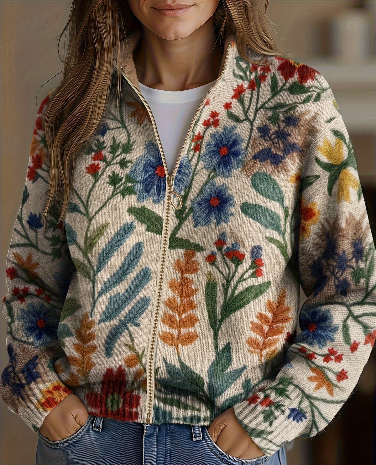 Tabitha | Cardigan con Zip a Giardino Botanico Floreale