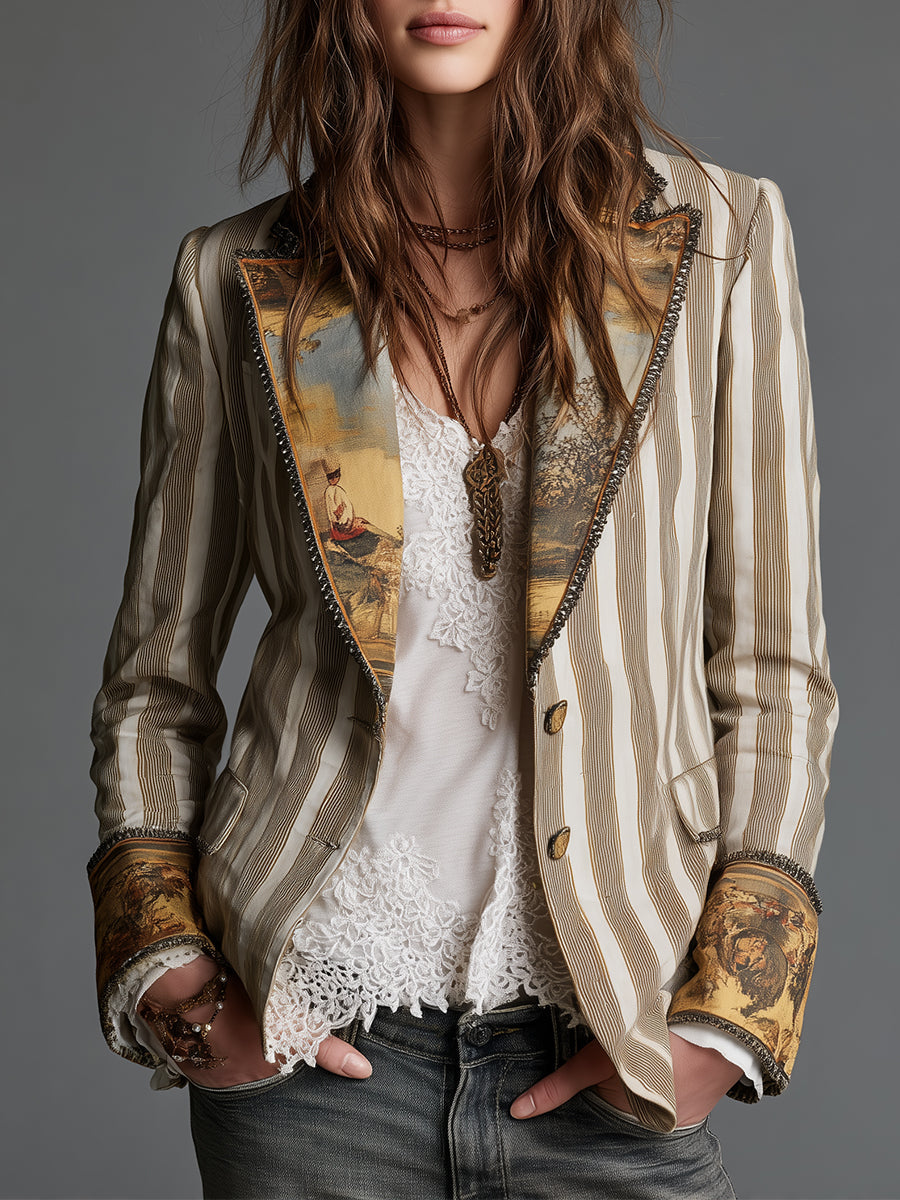 Augusta | Blazer a Righe con Revers Stampati