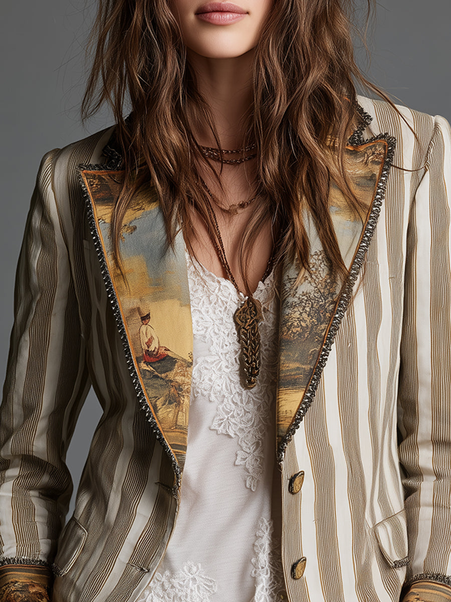 Augusta | Blazer a Righe con Revers Stampati