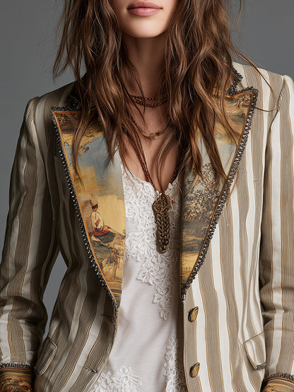Augusta | Blazer a Righe con Revers Stampati