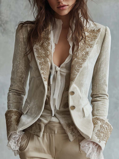 Katharine | Blazer Avorio con Ricami Dorati