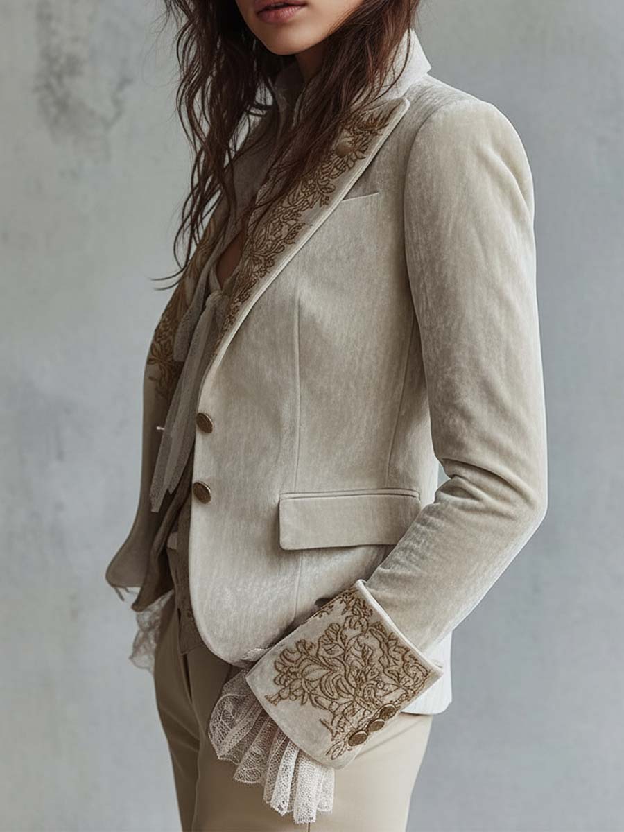 Katharine | Blazer Avorio con Ricami Dorati
