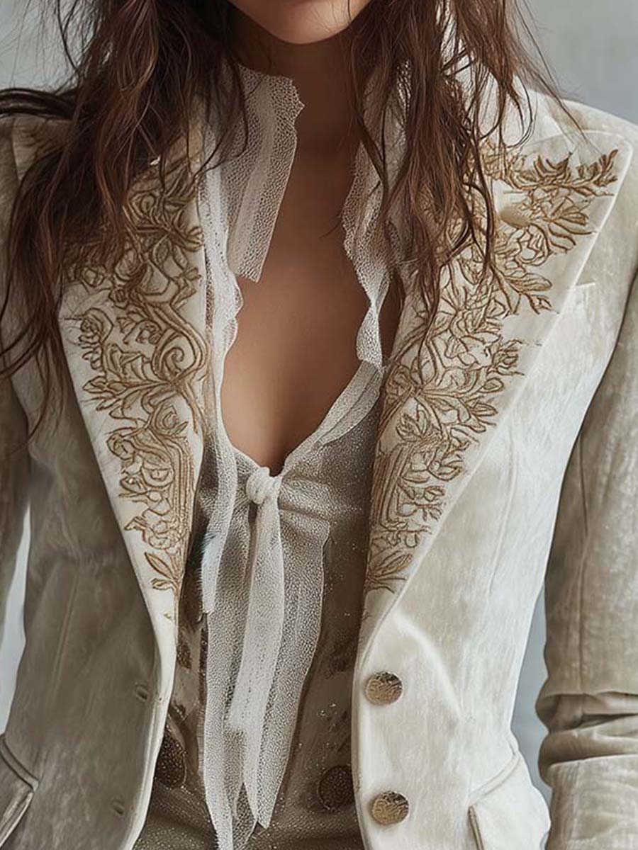 Katharine | Blazer Avorio con Ricami Dorati