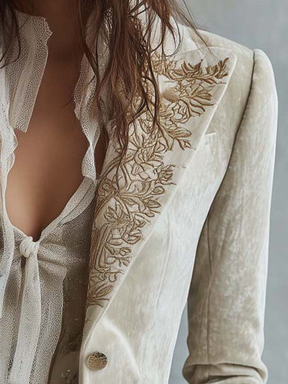 Katharine | Blazer Avorio con Ricami Dorati