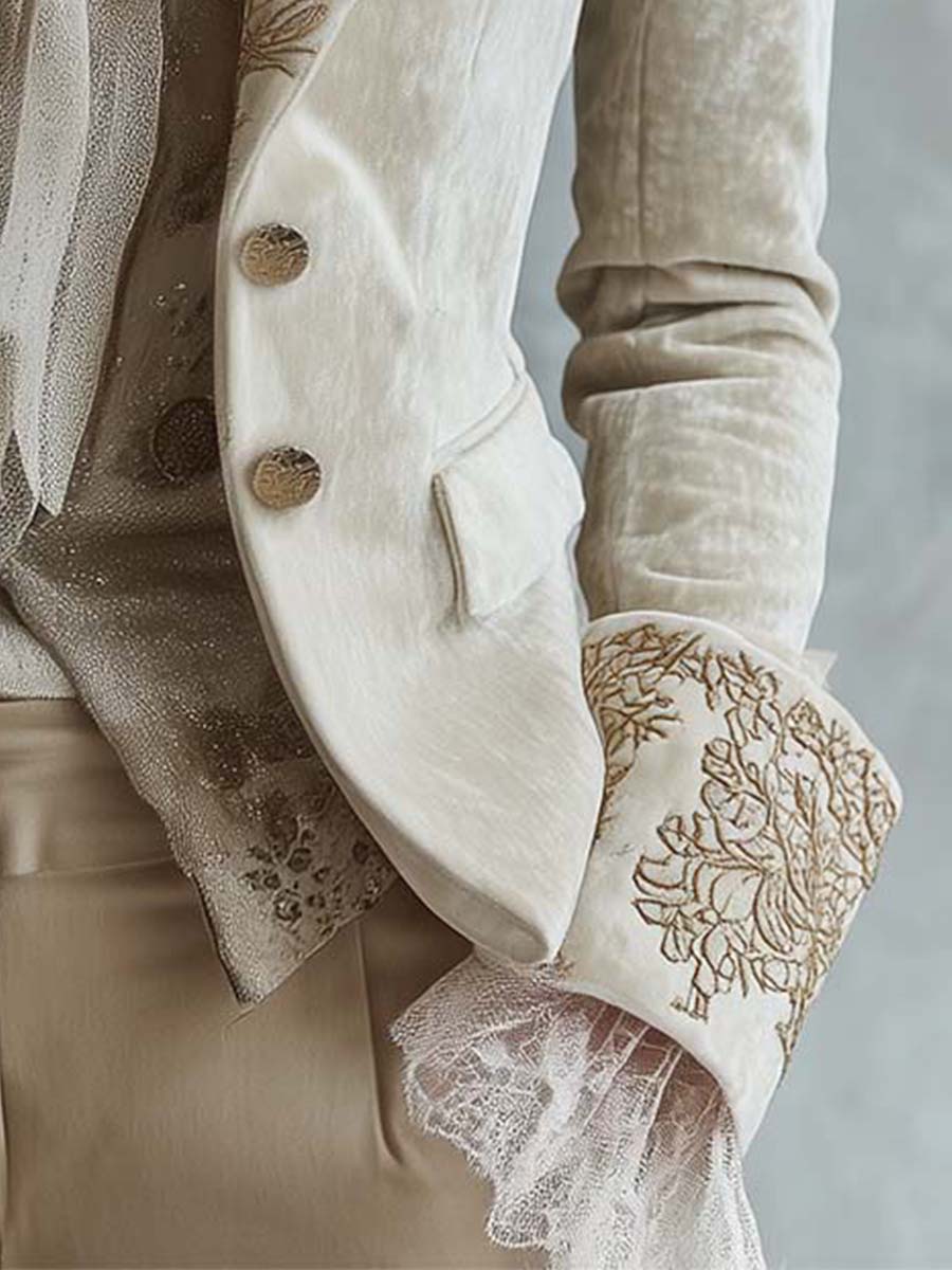 Katharine | Blazer Avorio con Ricami Dorati