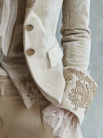 Katharine | Blazer Avorio con Ricami Dorati