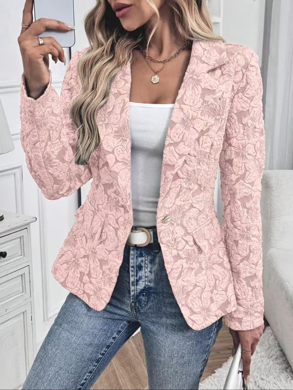 Loretta | Blazer Sciancrato in Jacquard Floreale