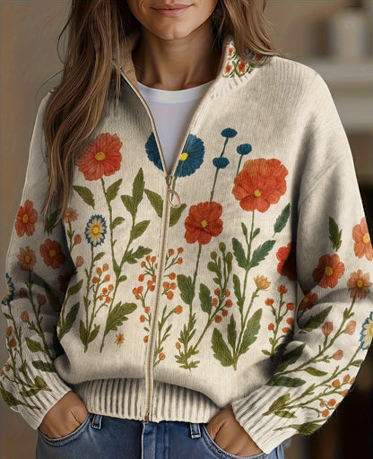 Wrenna | Cardigan con Zip a Prato di Fiori di Campo